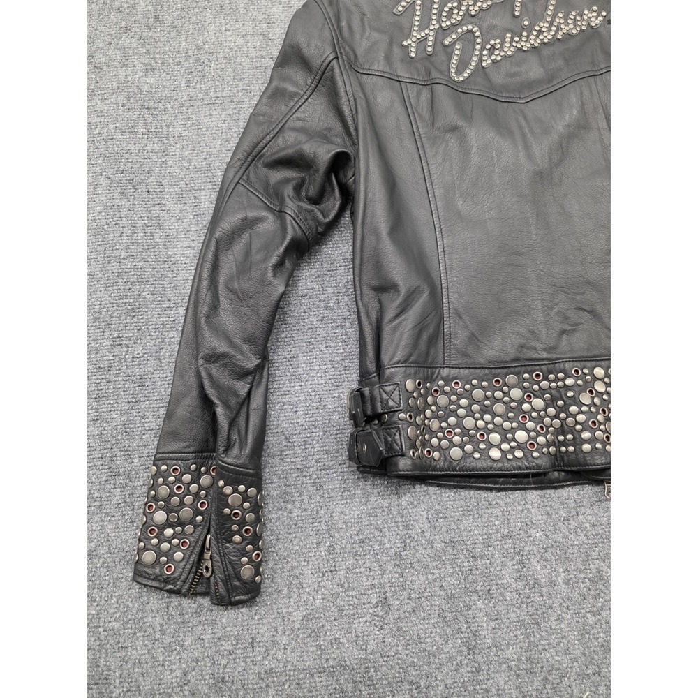 Harley-Davidson Vintage Roxy Studded Black Leather Jacket - Size S - Picture 12 of 13